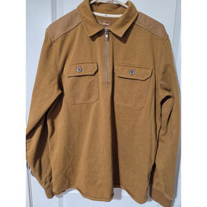 LL Bean Men’s Traditional Fit 1/4 Zip L/S Pocket Safari Shirt Sz M Reg Camel